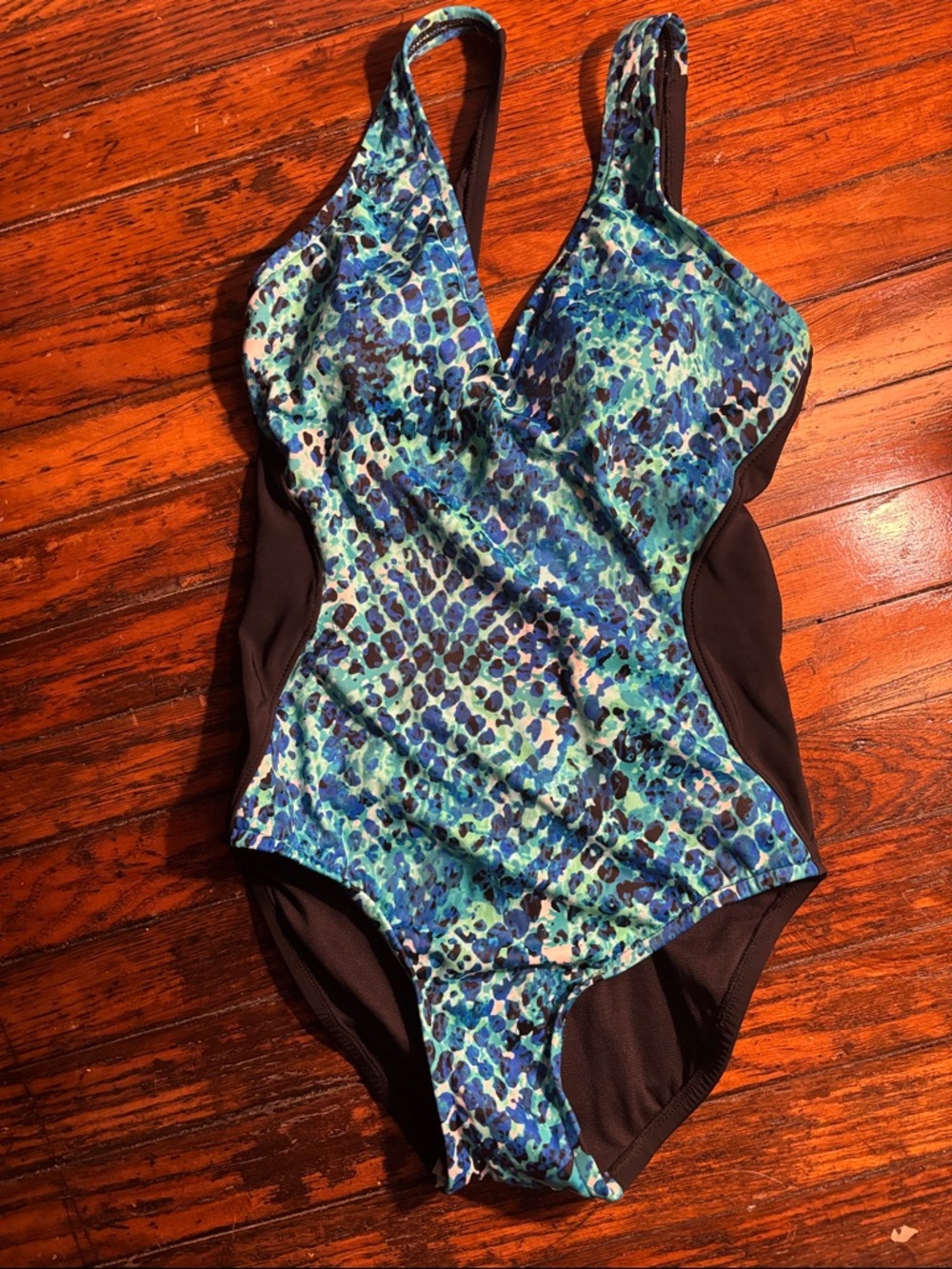 Aqua Green Teal & Blue Abstract Print One-Piece Swimsuit